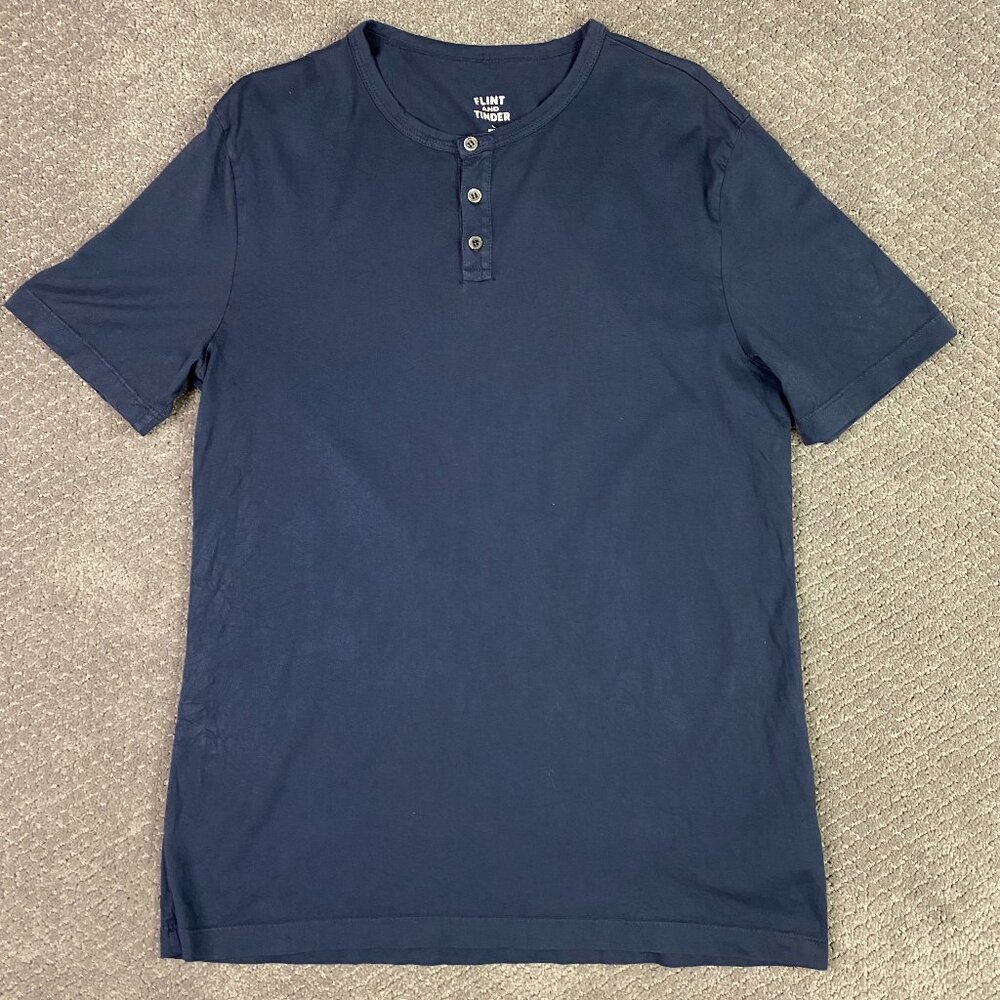 Flint And Tinder Henley Shirt Men's Large Fits Like Medium Blue Short Sleeve T